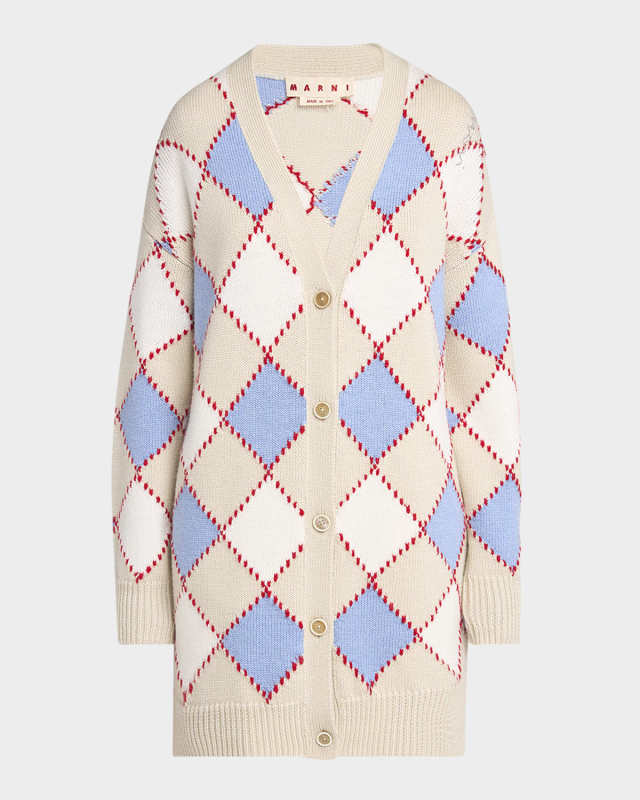 Argyle Oversized Wool Cardigan